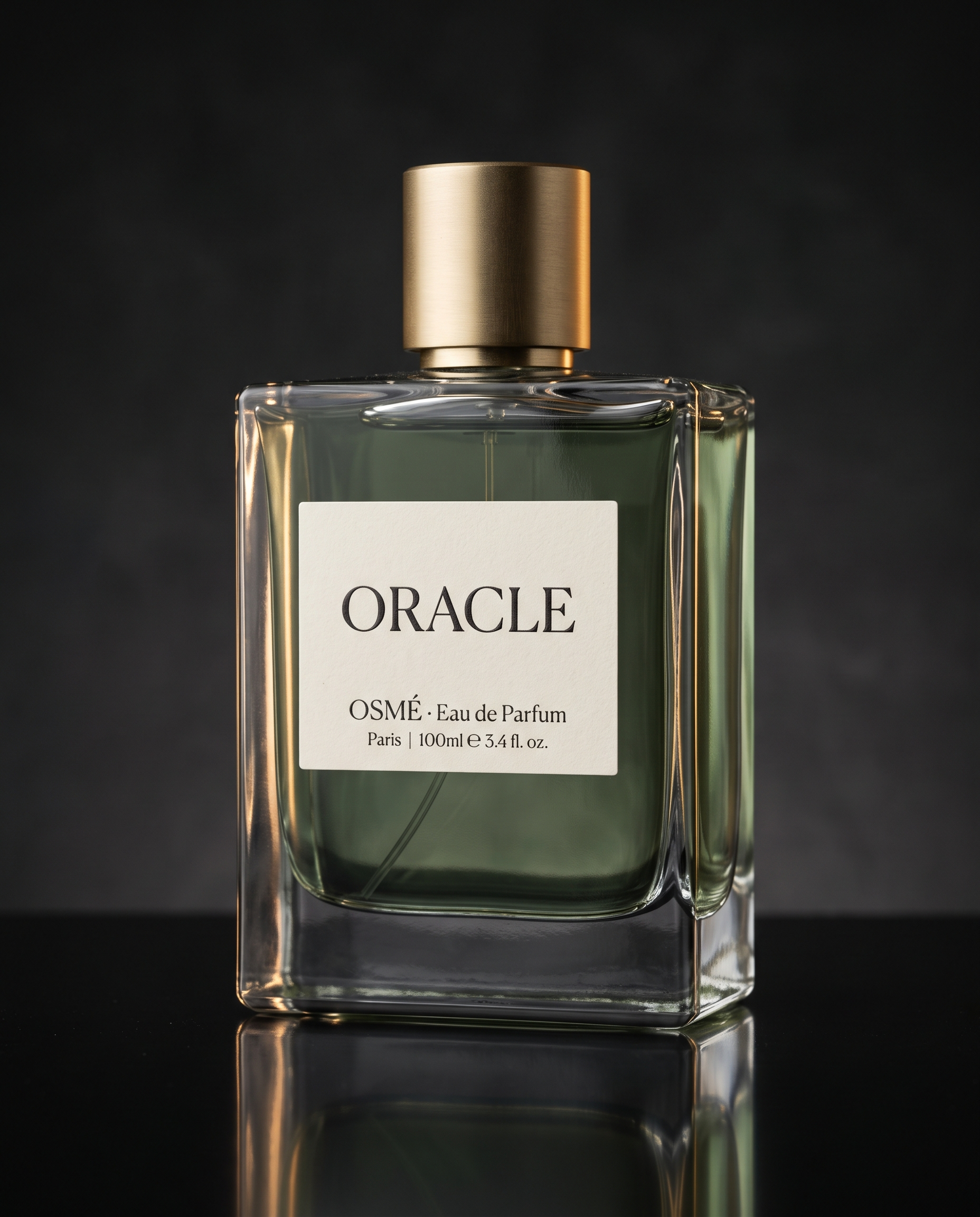 Oracle — Eau de Parfum, flakón v sage green